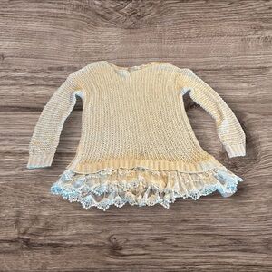 Entro Scoop Neck Long Sleeve Open Weave Sweater Top Lace Trim Size Medium